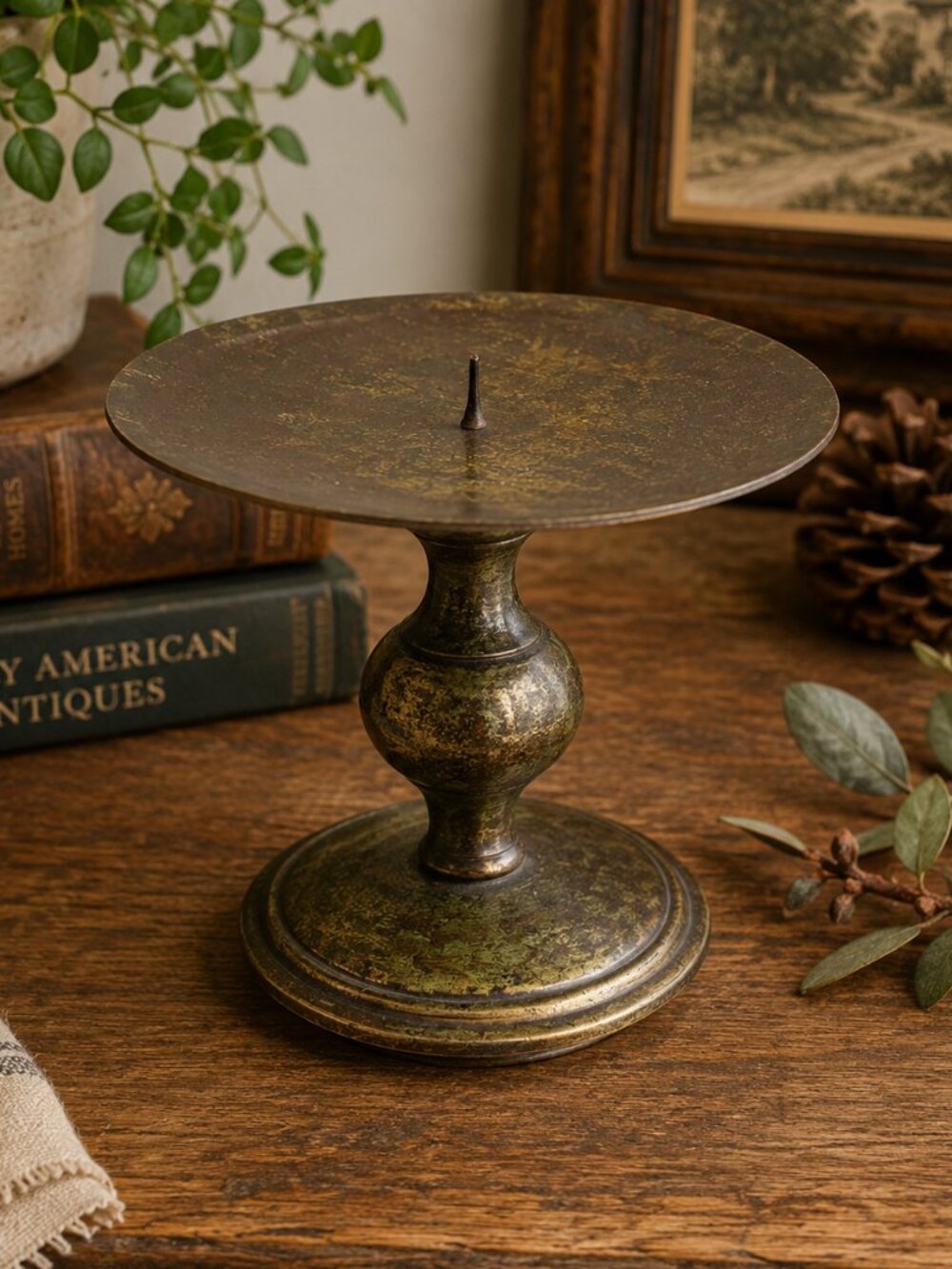 Vintage Brass Push-Up Candlestick Chamber Candle Holder Primitive Colonial 5.25"